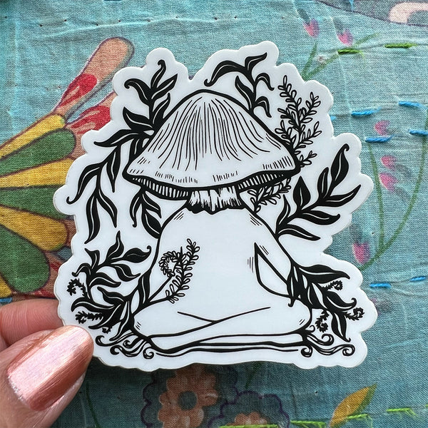 Meditating Mushroom Sticker