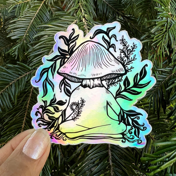 Meditating Mushroom Holographic Sticker-Wholesale