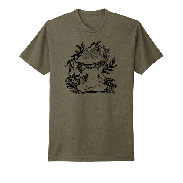 Unisex Meditating Mushroom Tee (Olive Triblend)--Wholesale